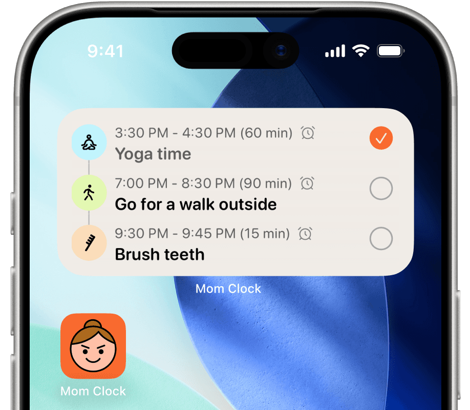 Mom Clock widget on the home screen